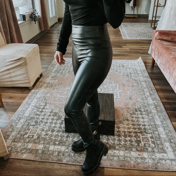 Faux Leather Leggings with Tummy Control - Picture 2 of 3